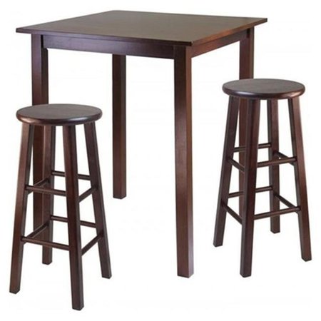 WINSOME TRADING Winsome Trading 94390 Parkland 3pc High Table with 29 in. Square Leg Stools Walnut 94390